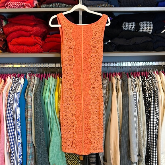 Bebe orange crocheted scoop back sleeveless bodycon dress size S - Picture 1 of 3